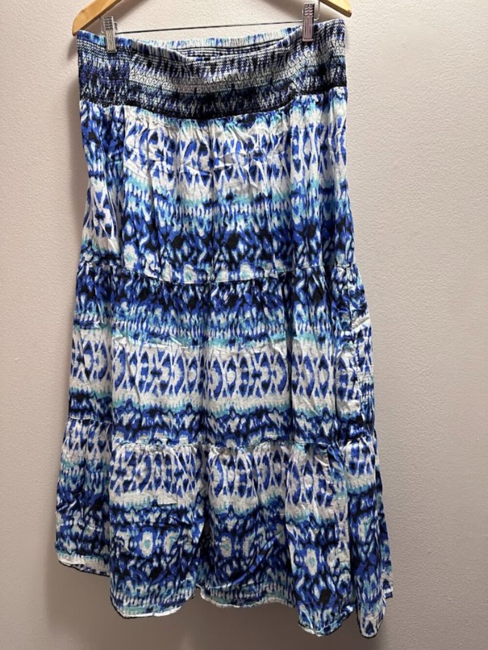 Jessica Blue Boho Tiered Cotton Maxi Skirt Smocked Waist L 14-16 - Picture 4 of 5